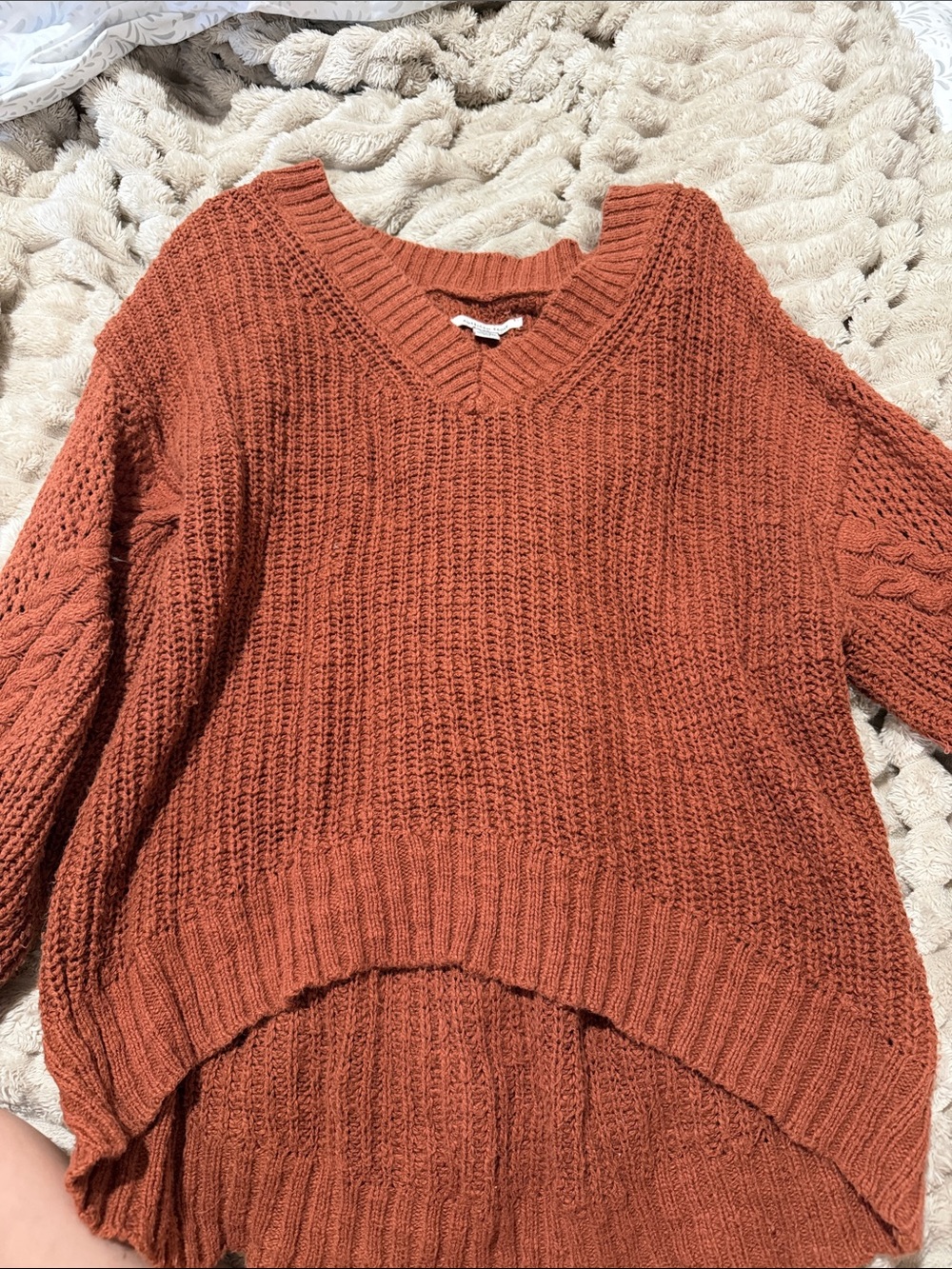 American Eagle Outfitters Rust V-Neck Textured Sweater